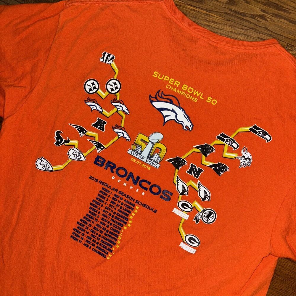 Denver Broncos Mens XL Super Bowl 50 Champions NFL‎ Season Schedule Bracket